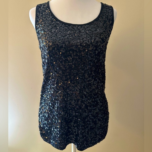 ❤️ BOGO Black sequin stretch tank Size L Large - Picture 1 of 5